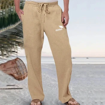 Erkek Pamuk Keten Uzun pantolon Yaz Düz Renk Nefes Keten Pantolon Erkek Rahat Elastik Bel Gevşek pantolon Harajuku Trous