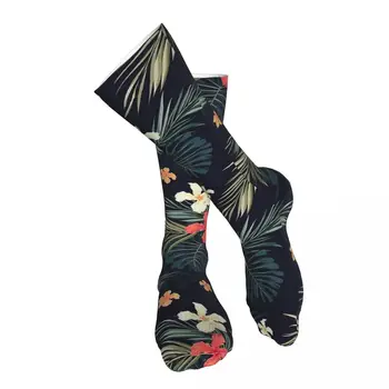 Koyu Tropikal Çiçekler Yetişkin Çorap Sıkı Spor İçin Uygun Uyluk uzunluğu Çorap Parlak Renkler