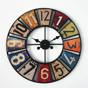 Dijital dairesel retro duvar saati yaratıcı plaka duvar saati Avrupa tarzı demir sanat sticker demir sanat dekorasyon saati