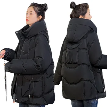 2023 Yeni Kadın Kış Parkas Kore Kapşonlu Ekmek Aşağı Ceket Kalın Gevşek Rahat Sıcak Pamuk kapitone ceket Ceket Dış Giyim