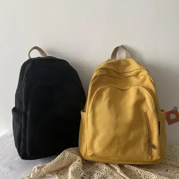Sırt çantası Schoolbag Öğrenci Gerekli Basit Japon Softback Katı Tuval İç Fermuarlı Cebi İç Bölme