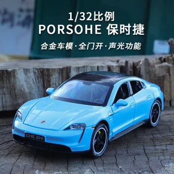 1:32 Porsche Taycan yüksek simülasyon Diecast Metal alaşım Model araba ses ışık geri çekin koleksiyonu çocuk oyuncak hediyeler