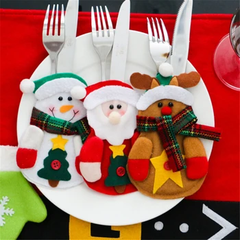 Erkek Yapımı Noel Süslemeleri Ev İçin Masa Yemeği Dekor Sevimli Çatal Takım Elbise Bıçakları Millet Çanta Tutucu Cepler Noel Yeni Yıl
