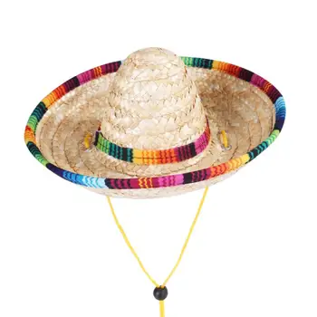 Sevimli Renkli Ayarlanabilir Pet Hasır Şapka Kedi Kostüm Meksika hasır şapka Fötr şapka İle Lastik Bant Toka Süsler Pet Malzemeleri