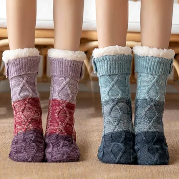 Kadın Kadife Termal Çorap Peluş Kış Yumuşak sıcak tutan çoraplar Kadın Ev Yatak Odası Uyku Çorap kaymaz Kalın Terlik Kat Çorap Terlik