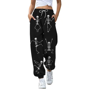 Y8736 3D Dijital baskı Cadılar Bayramı serisi 2023 kadın yeni gevşek bacak sweatpants yüksek bel Joker rahat pantolon