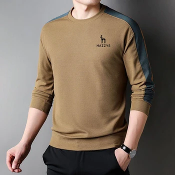 HAZZYS Erkekler Uzun Kollu örme tişört Kore Streetwear İş Bahar Sonbahar Yeni Yuvarlak Boyun Rahat Erkek Giysileri Üstleri 2023