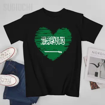 Erkekler kısa tişört Suudi Arabistan Kalp Suudi Arabistan Bayrağı KSA Gurur Tişört Tees O-Boyun T Shirt Kadın Erkek %100 % Pamuk Unisex