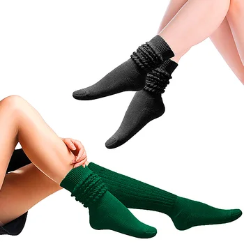 1 Çift Sıcak Düz Renk Çorap Pamuk Ezme Diz Yüksek Çorap Kadın Kızlar Moda Sonbahar Kış Sıcak Buzağı Diz Uzun Kazık Çorap