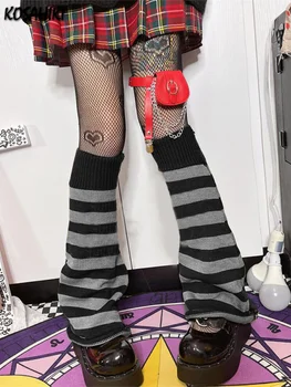 E-kız Kawaii bacak ısıtıcıları kadın Örme Çorap Harajuku Gotik Merkezi Vintage Çizgili diz boyu serin Y2k Emo Alt Çorap