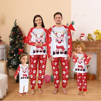 2023 Sıcak Noel aile pijamaları Noel Yaşlı Adam Geyik Karikatür Mektuplar Baskılı Aile Eşleştirme Kıyafetler Tatil Bebek Giysileri
